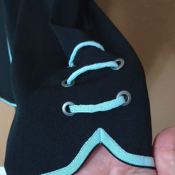 Ming Wang Black Open-Front Cardigan with Powder Blue Accents Size Small - Picture 5 of 6